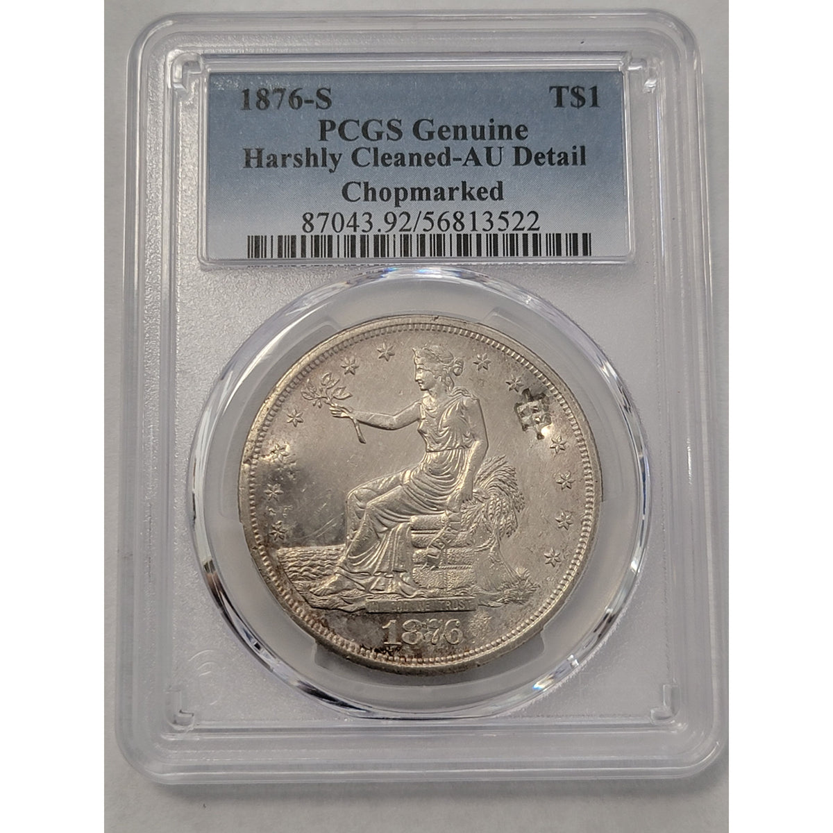 1876 Trade Dollar PCGS Genuine Harshly Cleaned AU Detail
