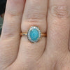 Natural 1.4ct Oval Cabochon Cuprian Tourmaline With .20ctw Diamond In 14kt Yellow Gold Band