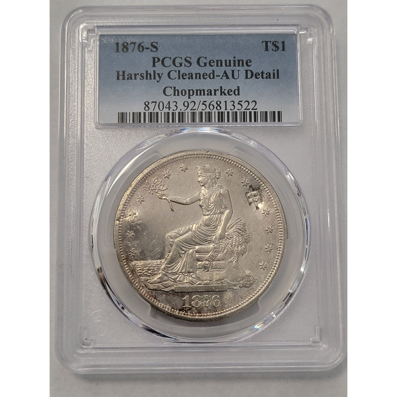 1876 Trade Dollar PCGS Genuine Harshly Cleaned AU Detail