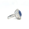 9.02ct Unheated Ceylon sapphire with 3ctw old mine cut diamonds 18kt white gold ring s7.25