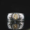 Estate Italian Sterling Silver and 14K Gold Cameo Cuff Bracelet